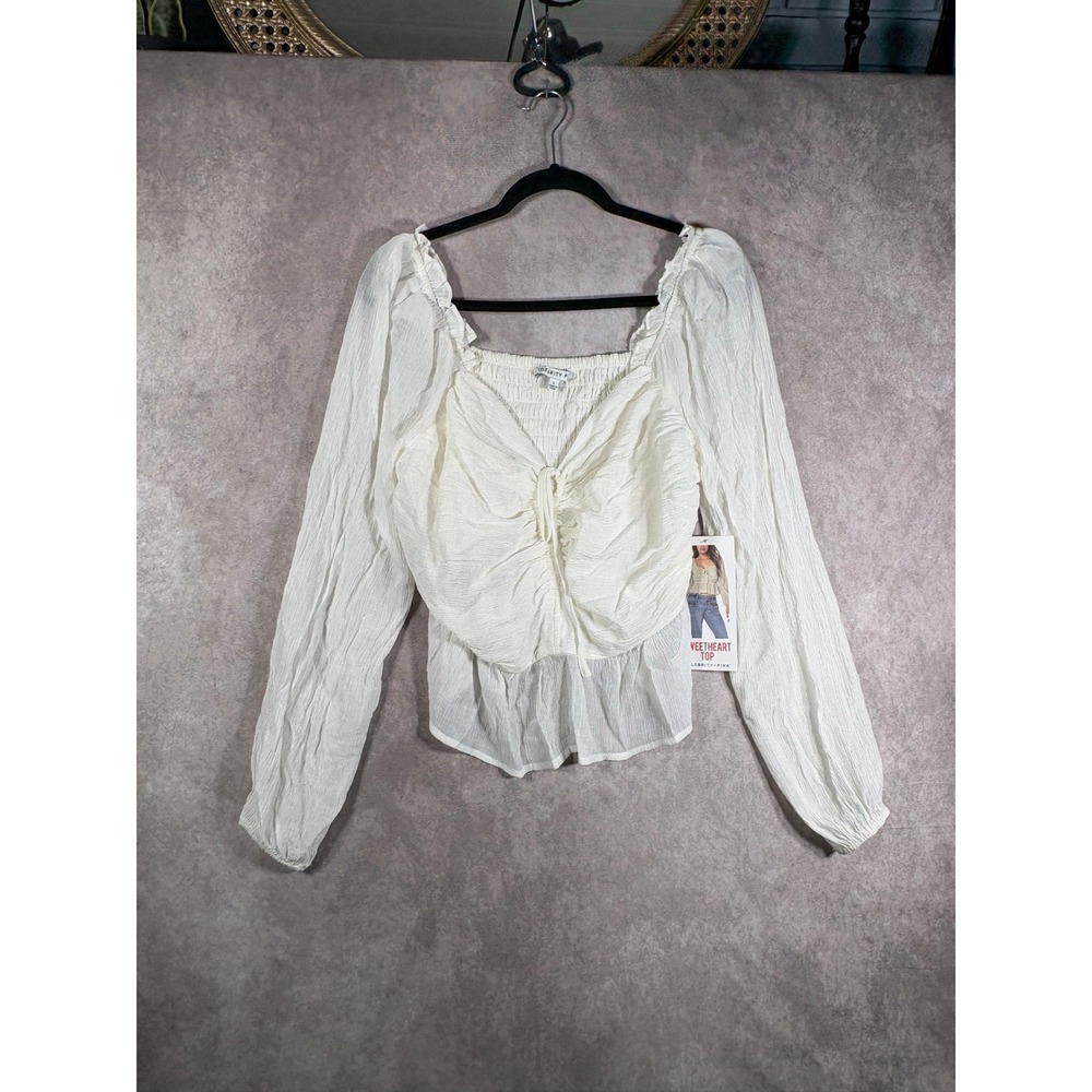 Celebrity Pink Top Womens Large White Sweetheart Long Sleeve Smocked Peplum Boho